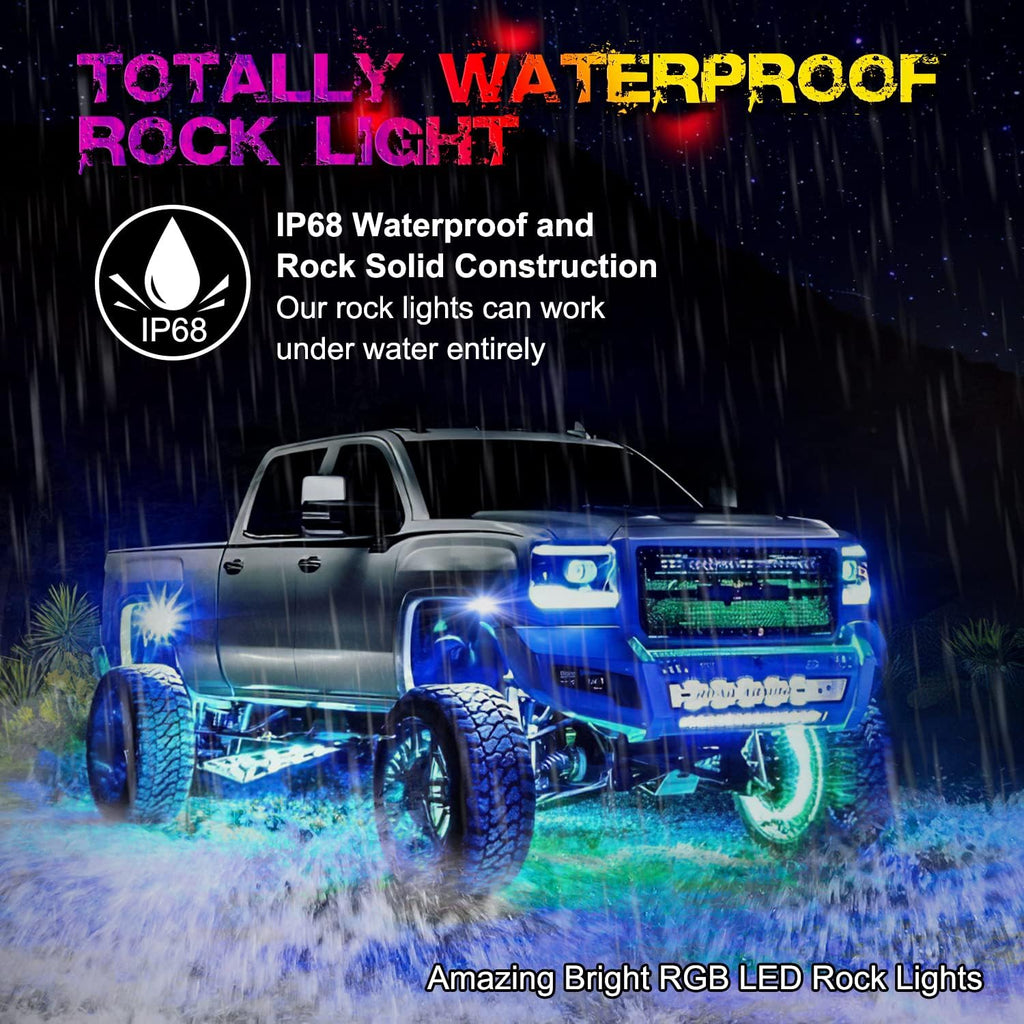 OFFROADTOWN 12 pods LED Rock Lights RGB Multicolor Neon Trail Rig Lights Underglow Wheel Well Light with Bluetooth App Control for Truck Pickup Tundra Dodge GMC UTV ATV