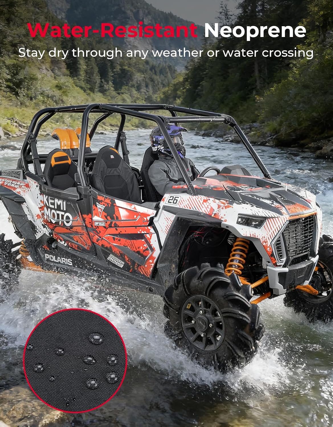 KEMIMOTO RZR Seat Covers Compatible with 2014-2023 Polaris RZR XP 1000 | XP Turbo, RS1 2 and 4 Seater Neoprene 1680D with Zipper Pocket Water-Resistant Scratch Resistant Grey 2 Pack