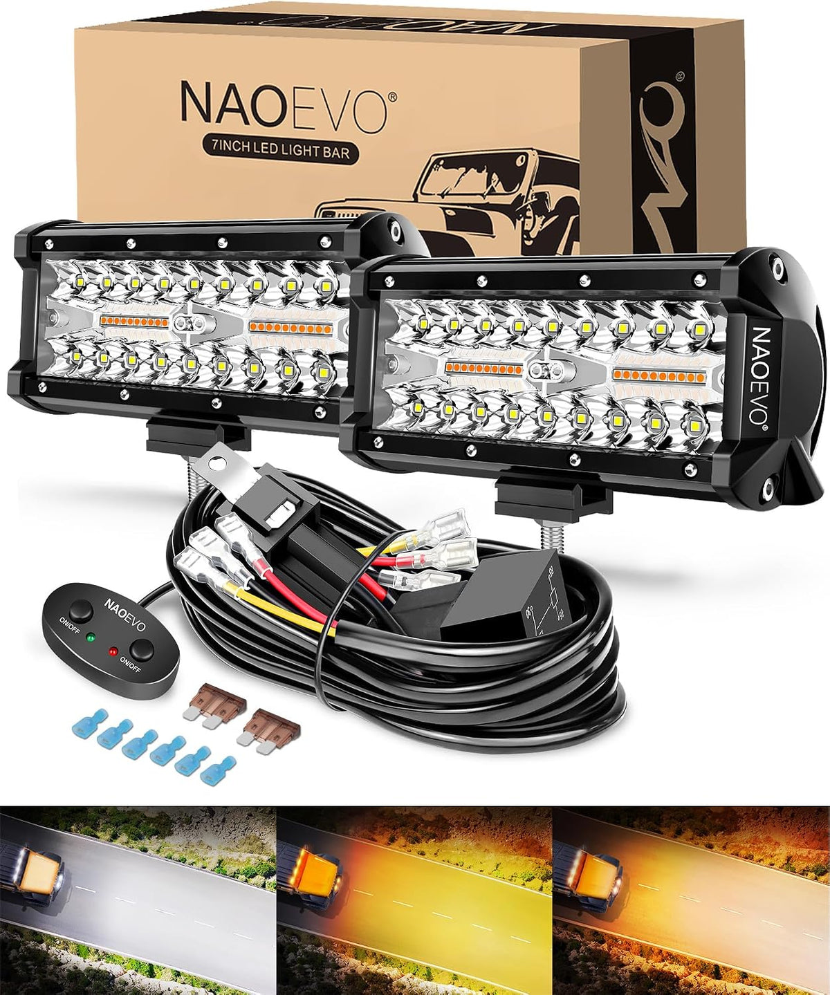 naoevo 7 inch led light bar, 3-mode led, main product view