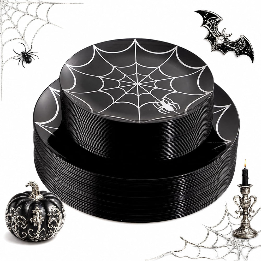 NOCCUR 60PCS Halloween Plastic Plates - 30 Black Dinner/Dessert Plates - Idea...