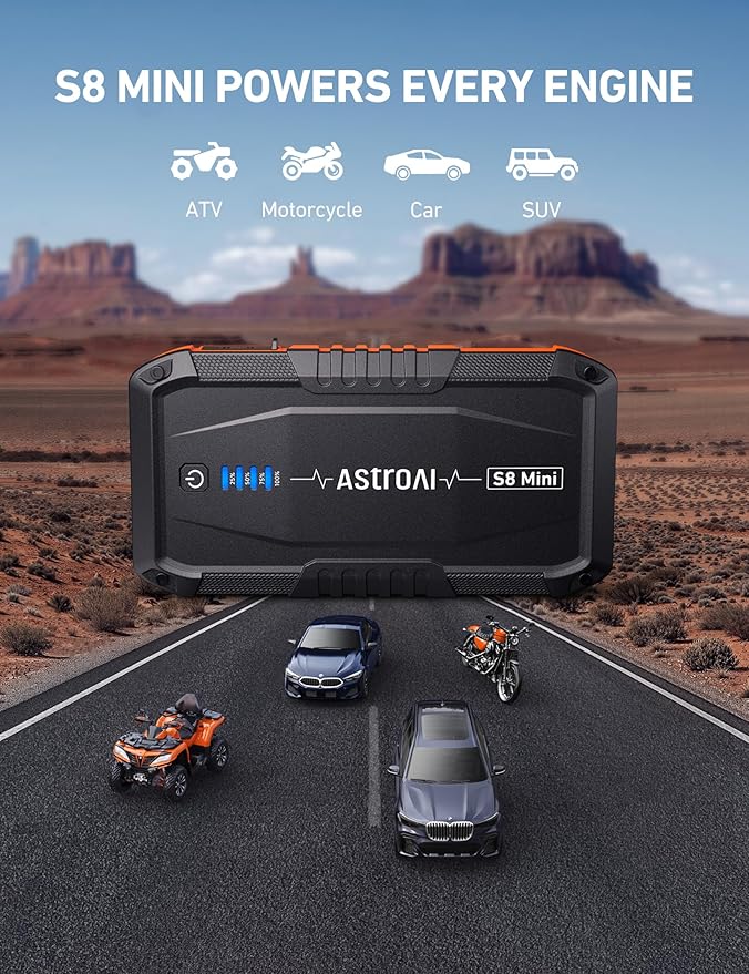 AstroAI S8 Mini Car Battery Jump Starter, 12V Portable Car Starter - Image 8
