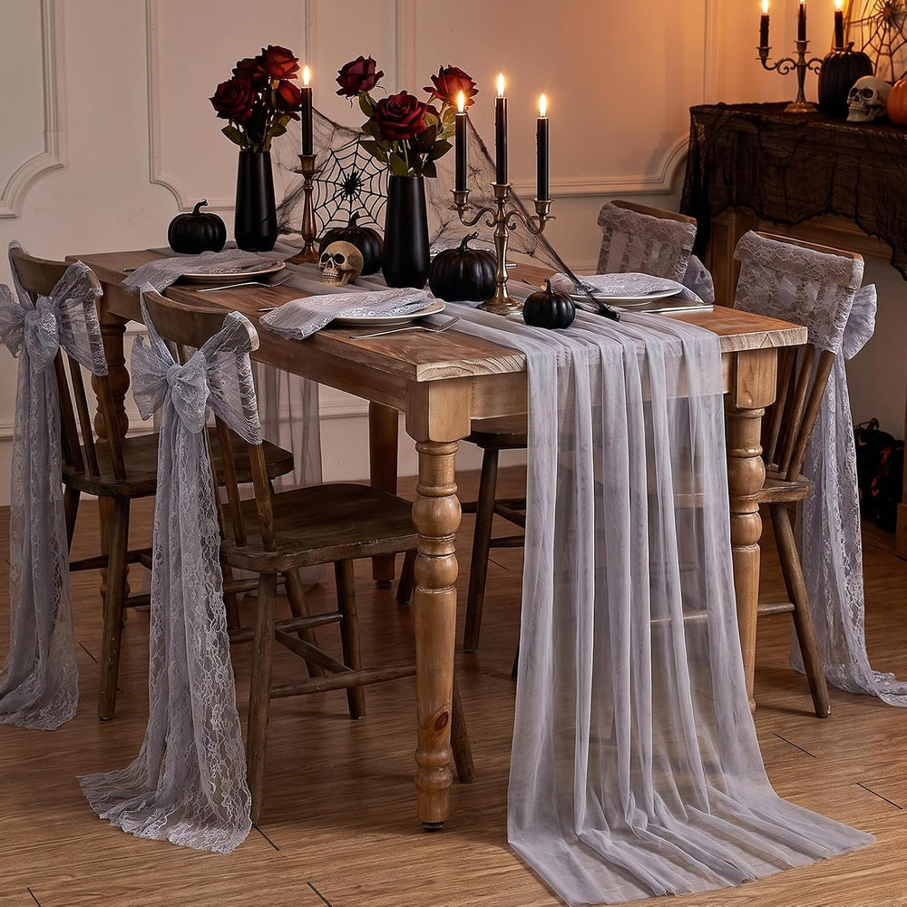 Grey Tulle Table Runner 120inch Fabric Seasonal Halloween Kitchen Desktop