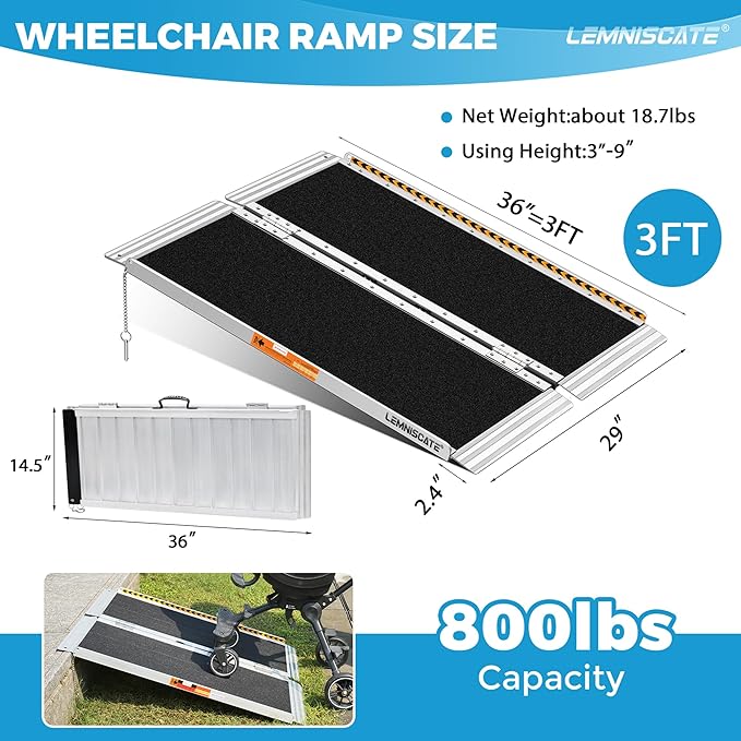 LEMNISCATE 3FT Wheelchair ramp, 29.2” W, Non-Slip Portable Aluminum Wheel Chair - Image 2