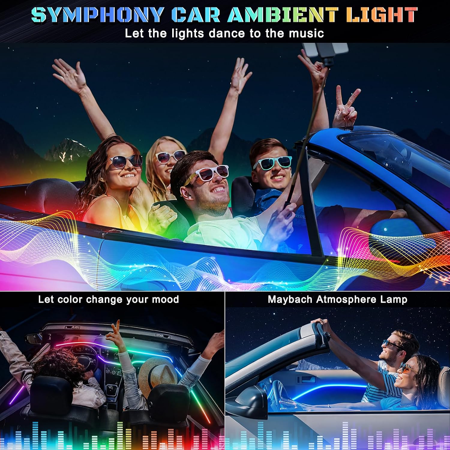 Dreamcolor Acrylic Interior Car LED Strip Light with Wireless APP, RGB 6 in 1 with 175 inches 612 LEDs Fiber Optic Car Symphony Ambient Lighting Kits, Sound Active Function LED Strip for Cars