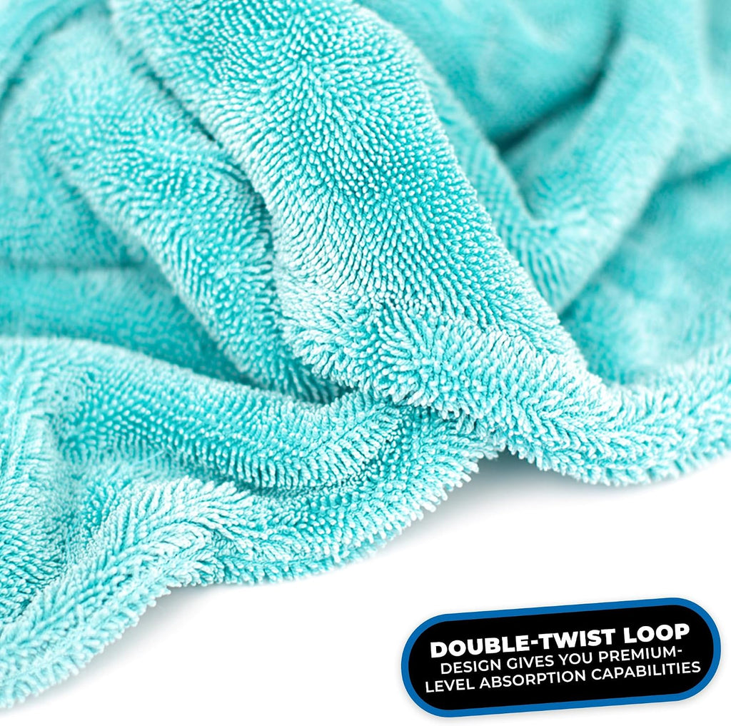 The Rag Company, The Liquid8r, Absorbent 70/30 Blend Microfiber Drying Towel for Cars, Trucks, and SUVs, Safe for Detailing, Scratch-Free, Twist Loop, 1100 GSM, 25x36 Inches, Aqua Blue