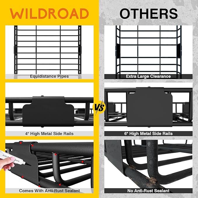 WILDROAD Car Roof Cargo Basket Combo of Upgraded 64"x 39"x 4" Roof Rack Cargo - Image 4