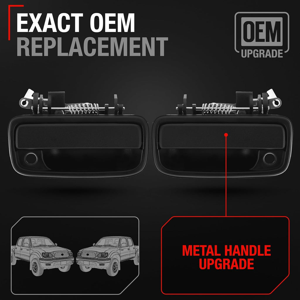 Exterior Front Driver & Passenger Door Handle Set, Upgraded Metal, Compatible with 1995-2004 Toyota Tacoma - Textured Black - 69220-35020, 69210-35020, 79345, 91318, 79344, 91319, TO1311117, TO131011