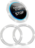 2PCS Crystal Rhinestone Car Engine Start Decoration Ring, Push to Start Button Cover Stickers, Combinatorial Bling Car Interior Accessories for Women (Double row - Silver)