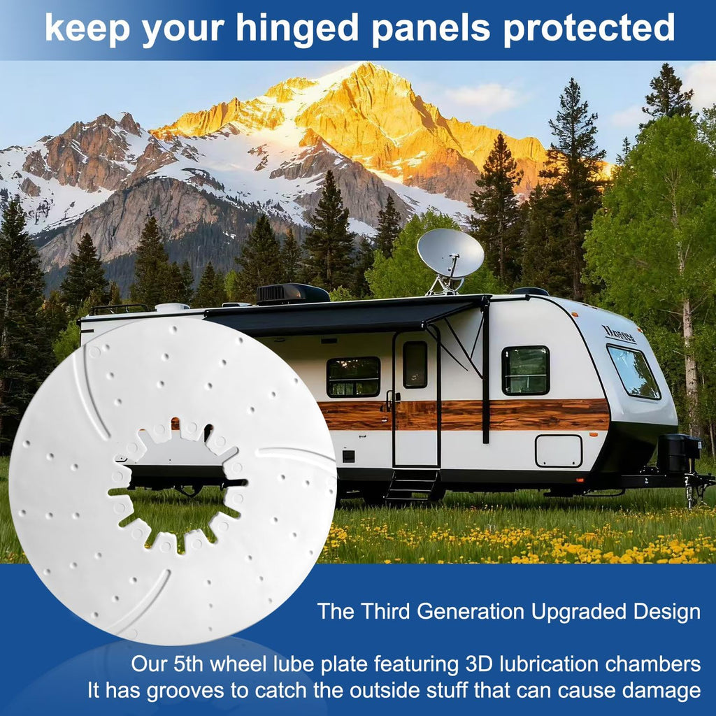 5th Wheel Hitch Lube Plate - Stop Squeaky Fifth Wheel Hitch Noise, 10 Inch Fifth Wheel Plate Protects RV & Camper from Friction Damage, Third Generation Upgrade No Grease Mess