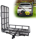 ECOTRIC Hitch Mount Wheelchair Carrier with Mobility Ramp for Wheelchair | Scooter Lawn Mower Snow Blower Hauler 500lb Capacity Basket-Style, 73lbs Weight