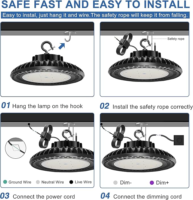 300W LED High Bay Light, UL&DLC Listed 41000LM Dimmable UFO High Bay Lights - Image 5