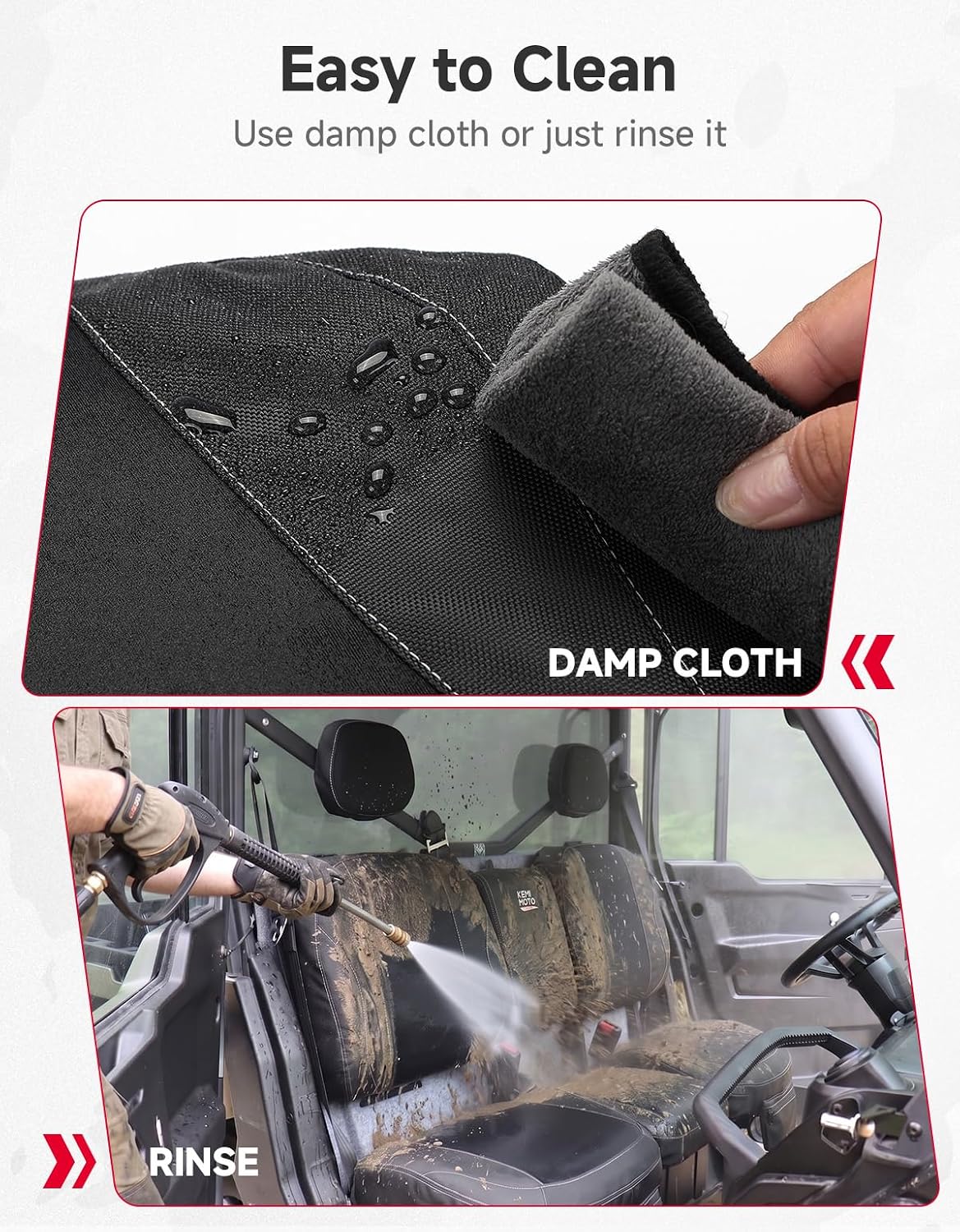 KEMIMOTO Seat Covers Black Compatible with Can Am Defender X MR/XT/Limited- Water-Resistant, 1680D Oxford Fabric, Zipper Pocket, Bolstered Seats Split Bench Only