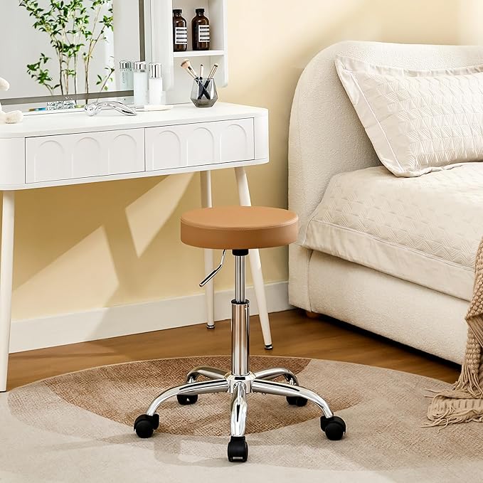 Rolling Massage Chair, Adjustable Hair Cutting Stool 19.5’’-26.6’’, Camel Brown by FIRAVOE