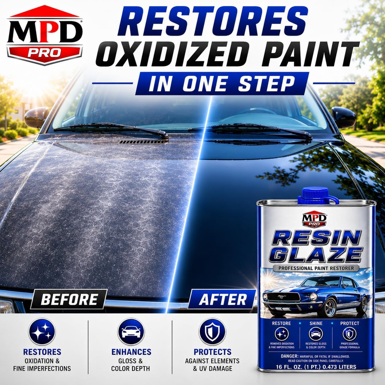 MPD Pro Automobile Resin Glaze Cleaner & Polish - 16oz - Paint Restoration, Car Scratch Remover, Clear Coat Enhancer, Car Finish Protectant (Pack of 6)