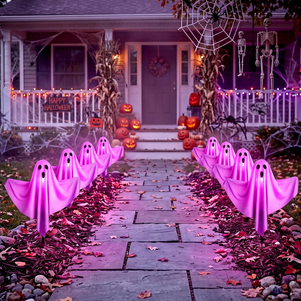 11.5Ft Halloween Light up Outdoor Ghost Pathway Lights, 4PK Purple Lights