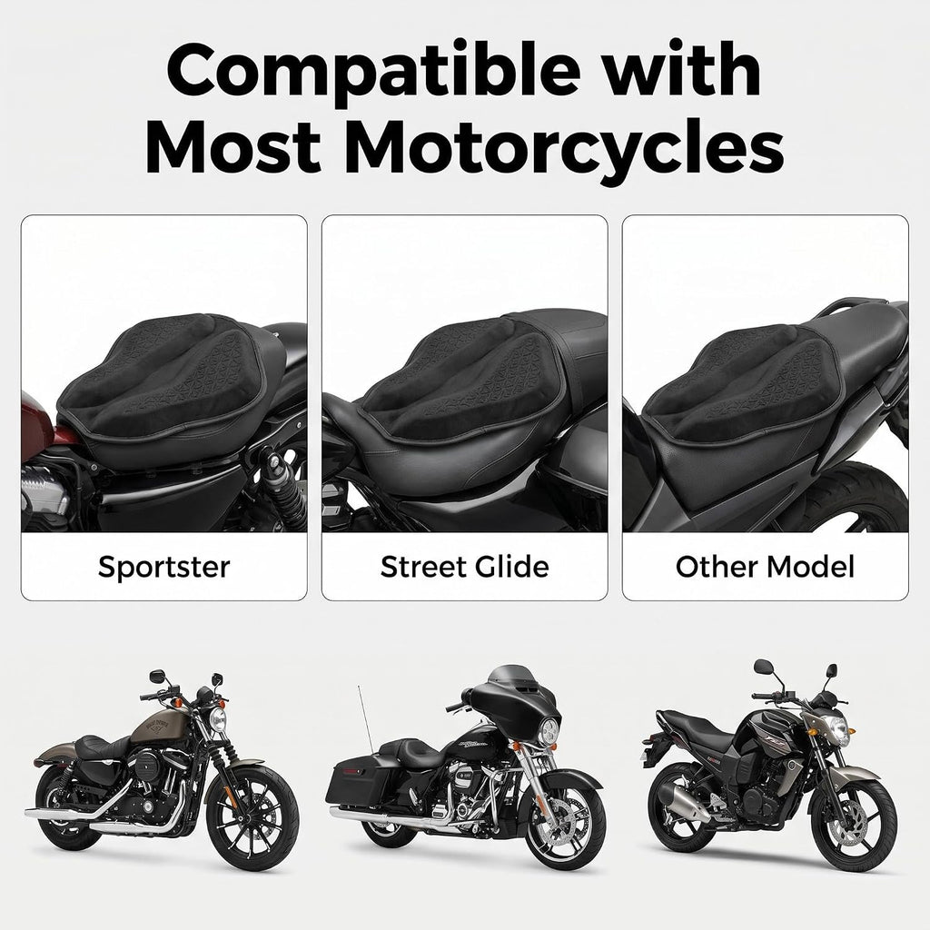 Upgraded Motorcycle Gel Seat Cushion, Universal Motorcycle Seat Pad, Shake Rider Cushion, Enlarged Ventilation Channels, Large 3D-Honeycomb Structure, Shock Absorption and Breathable for Long Rides