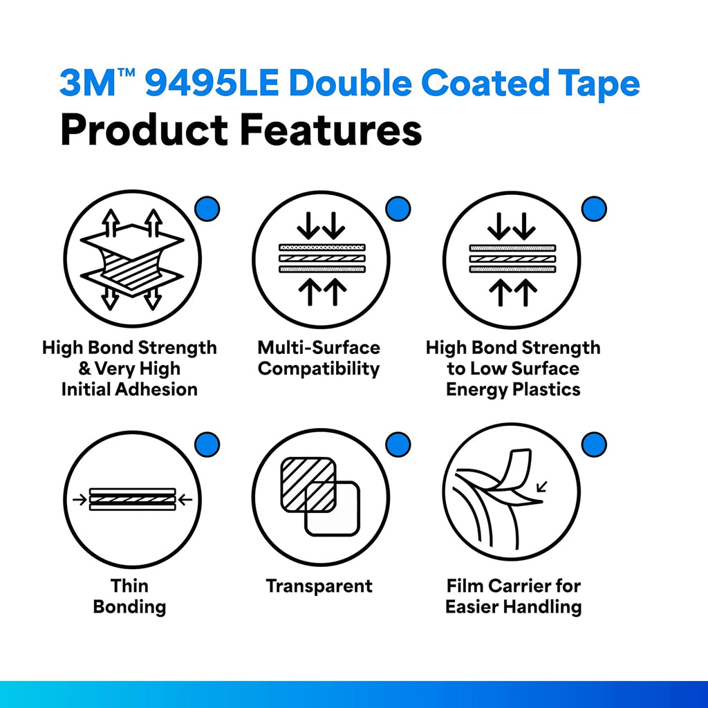 3m 9495le polyester tape with 300lse, double coated shown in use