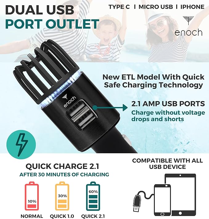 Enoch Car Air Purifier Premium Air Ionizer - 12V Plug-In Ionic Ozone Deodorizer - Image 6