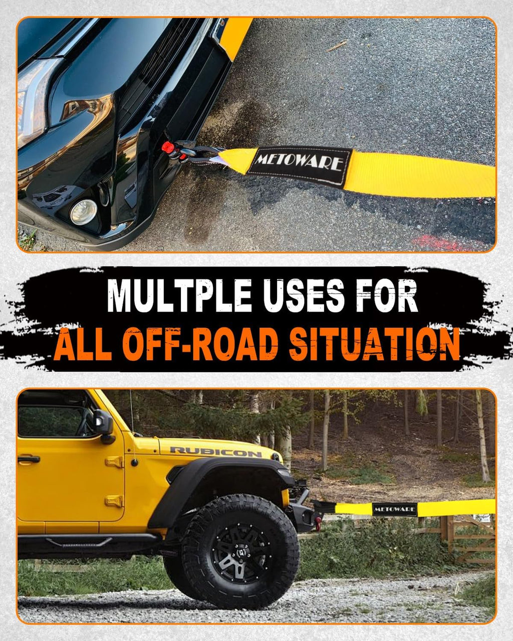 METOWARE Heavy Duty Tow Strap Recovery Kit - 3" x 20ft(35,000lbs) Tree Saver Winch Strap + 3/4" D Ring Shackles(2pcs) + Storage Bag - Truck, SUV, ATV Off Road Towing Strap Kit