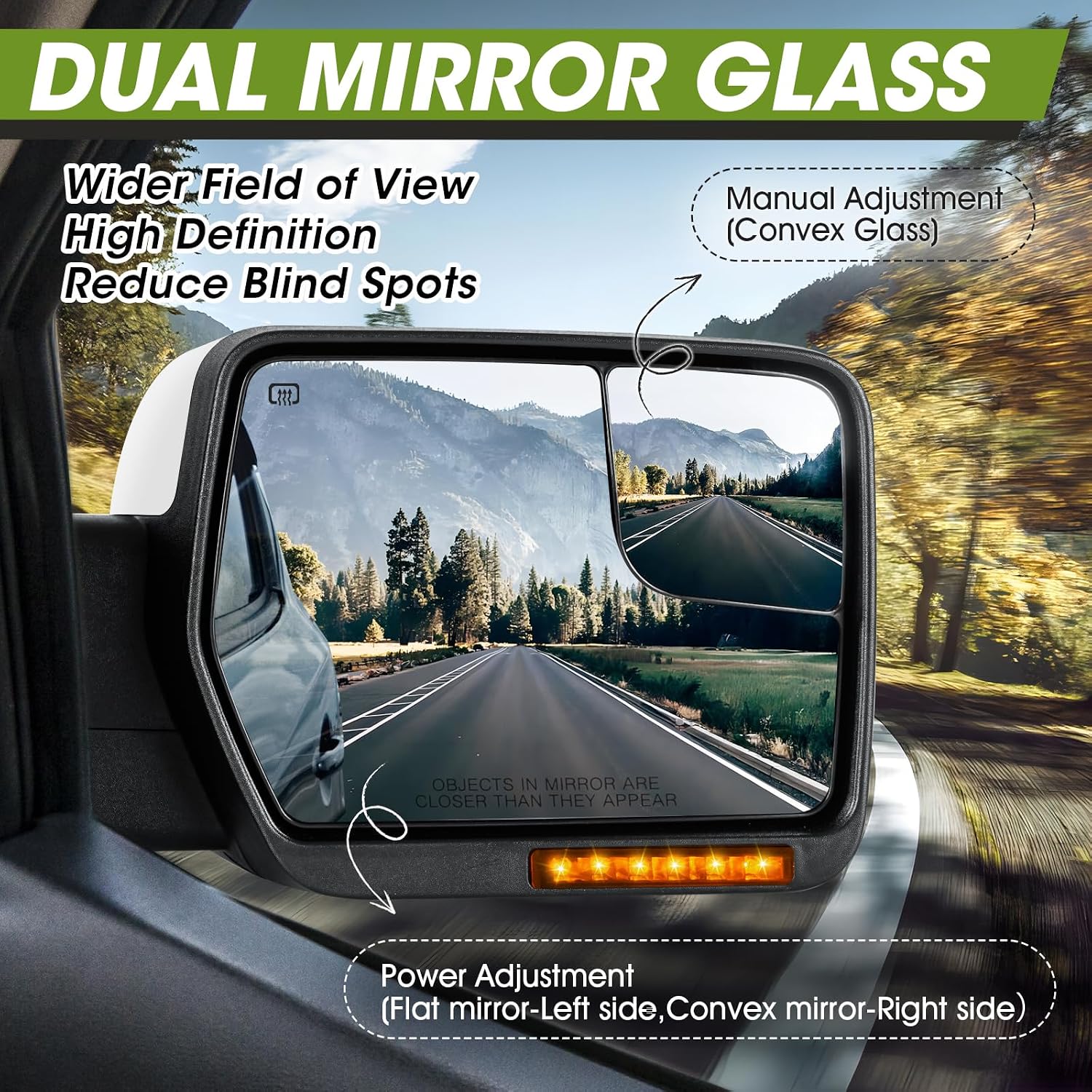 Side Mirrors for 2004-2014 Ford F-150 with Dynamic Turn Signal Puddle Light Heated Power Glass Manual Folding Tow Mirrors- Pair(Painted White)