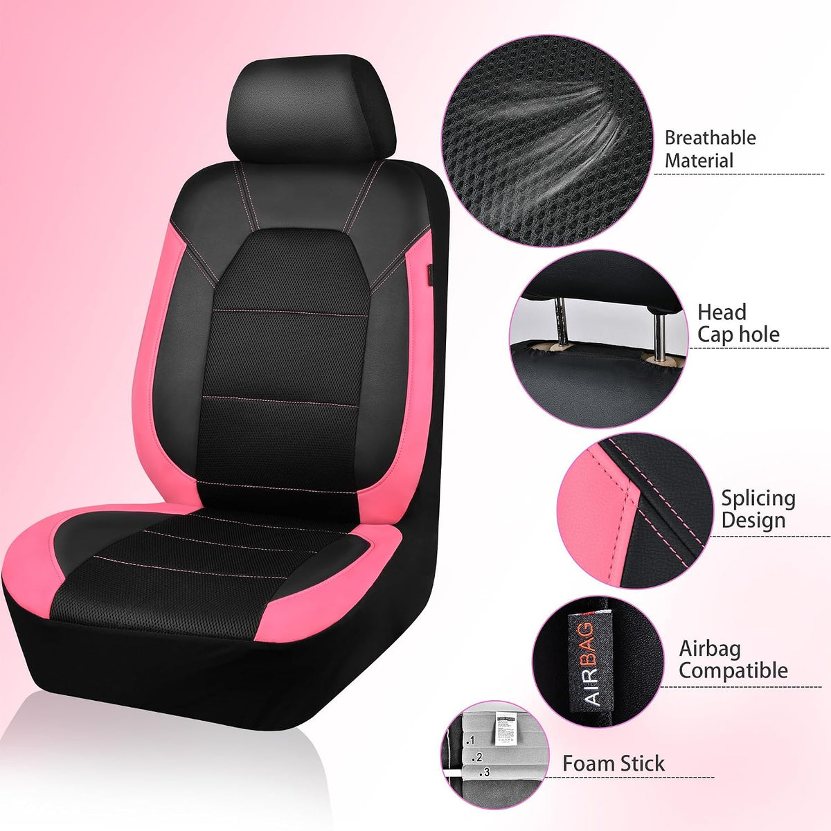 car pass leather seat covers, breathable universal car showing dimensions