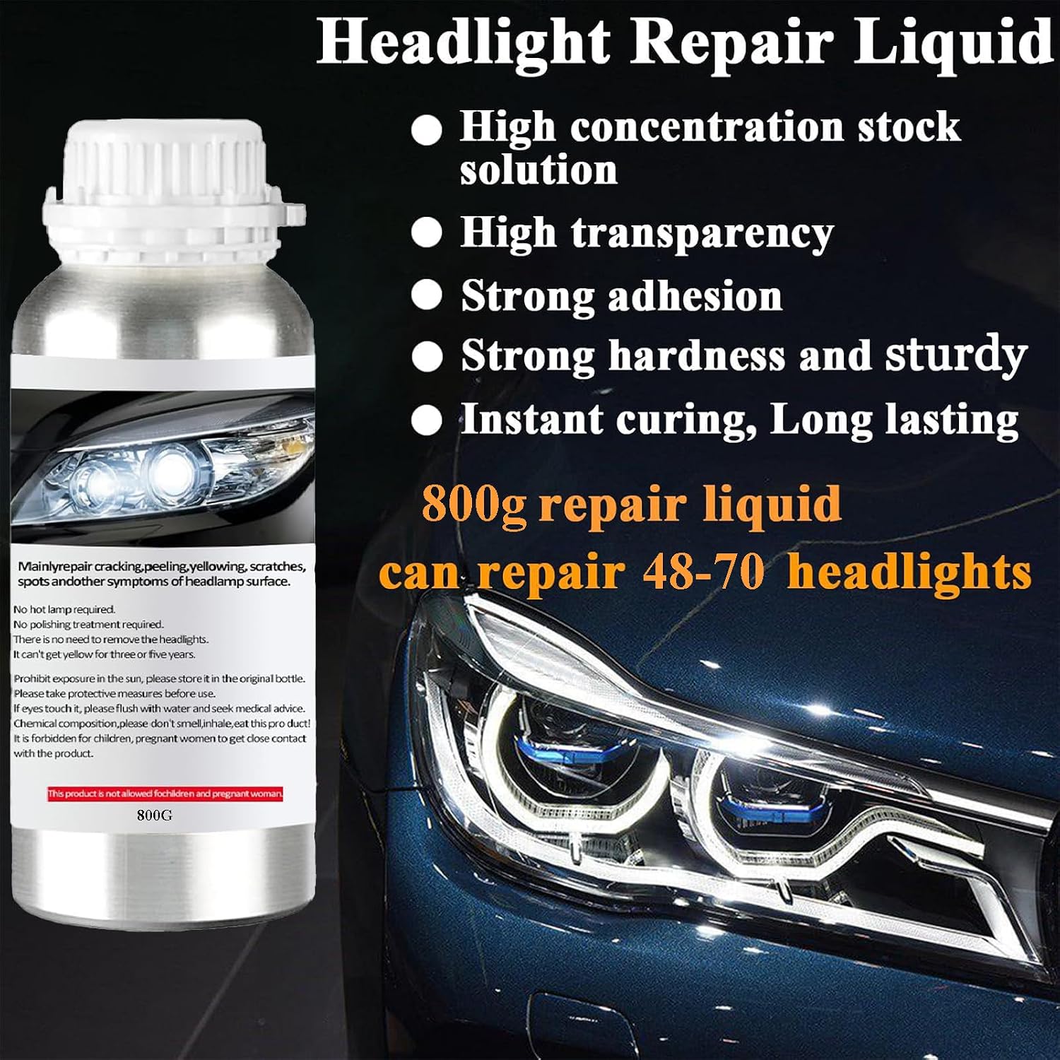 Pmbqifay Headlight Restoration Kit, Car Headlight Polish Repair Renovation Kit with 800g Repair Liquid for Repair Headlight Yellowing, Haze, Oxidation, Scrashes