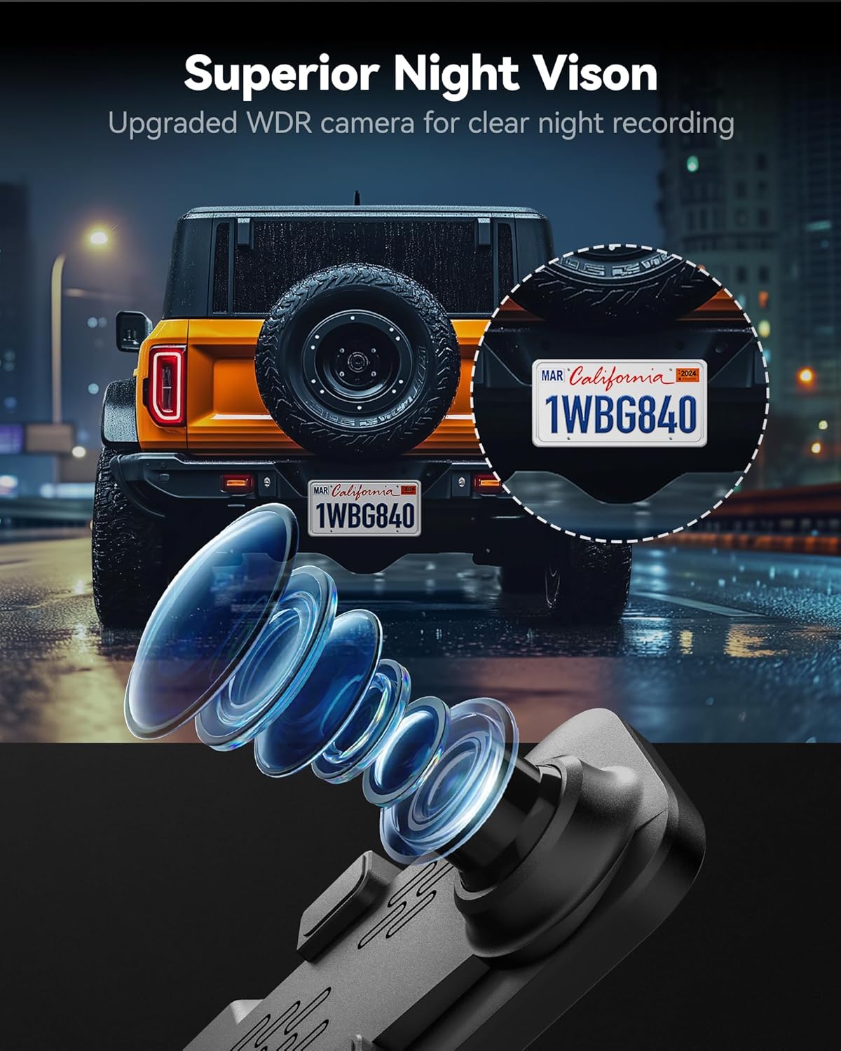 wolfbox g840s 12" 4k mirror dash cam backup, close-up detail