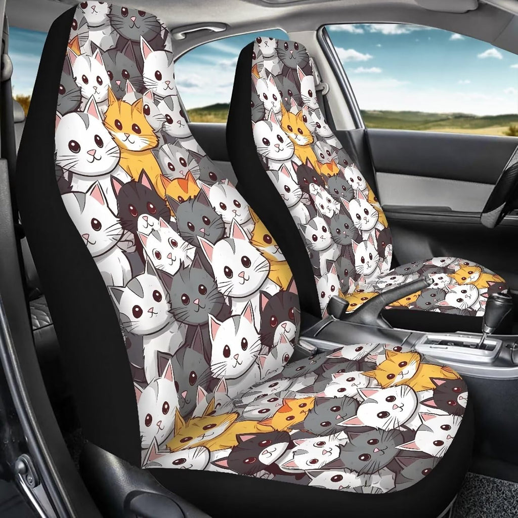 talayituse cute cat print car seat covers front, side view