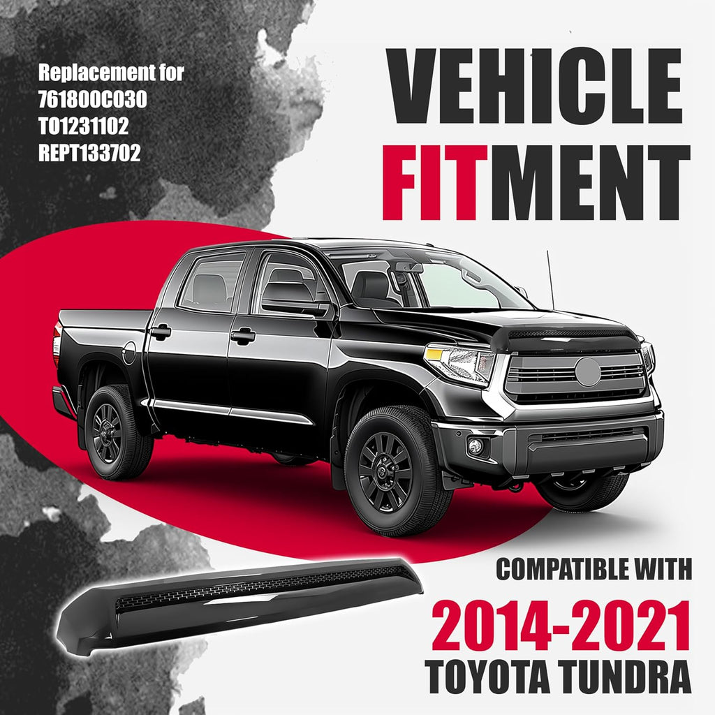 Kojem Hood Scoop Bulge Molding Compatible with 2014-2021 Toyota Tundra Platinum Style Color Code 202 Black Front Upper Grille