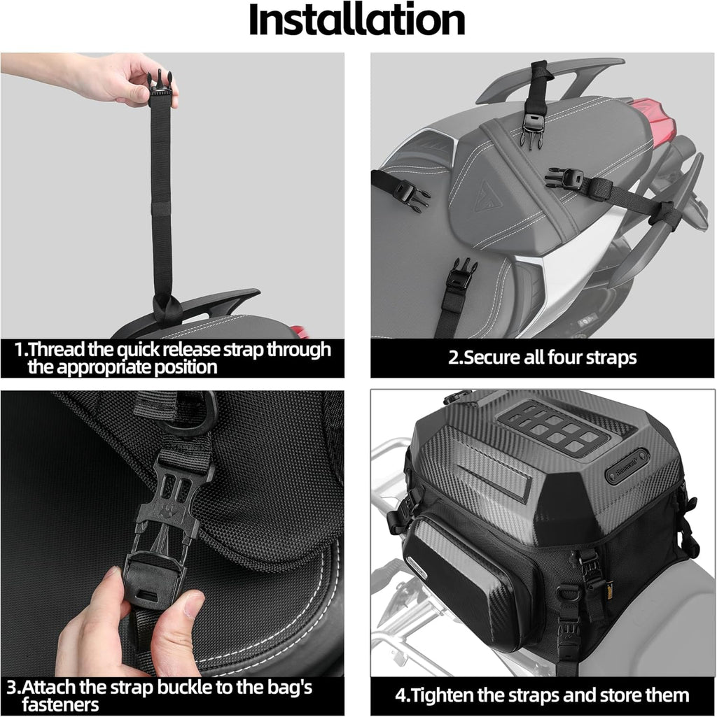 Rhinowalk Motorcycle Tail Bag, 23-35L Expandable Hard Shell Rear Seat Bag with Helmet Storage, Waterproof Motorcycle Tail Pack Luggage for Touring Travel
