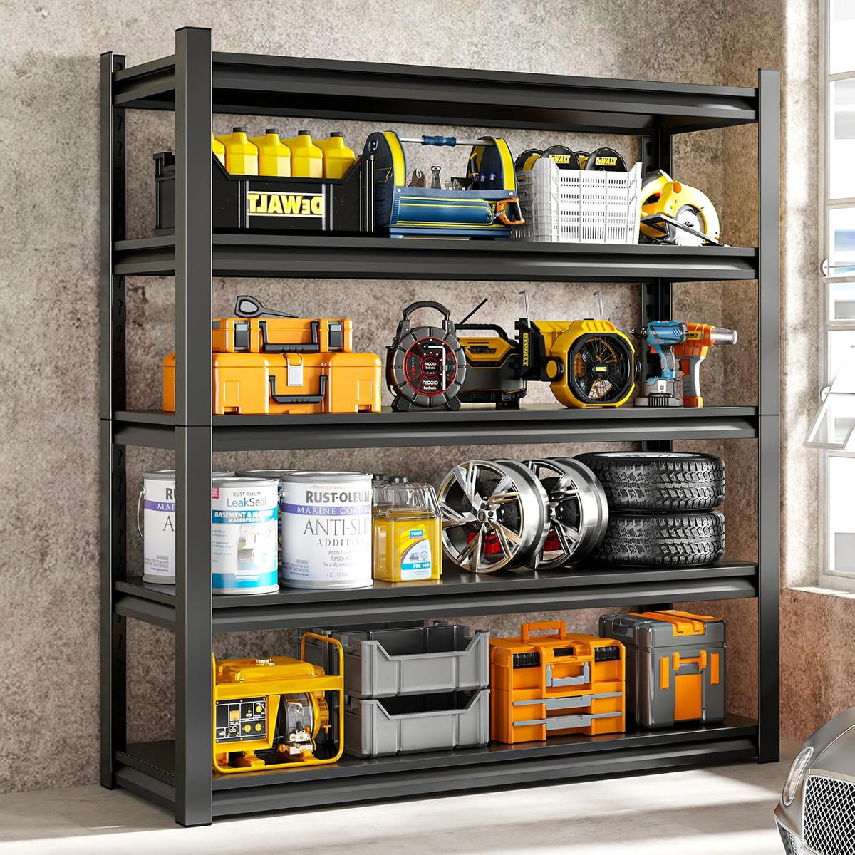 63" h garage shelving unit, garage storage shelves shown in use