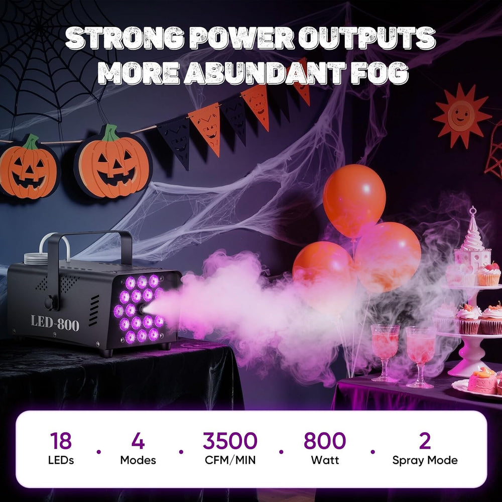 800W Fog Machine with Lights, 3500CFM Smoke Machine for Halloween