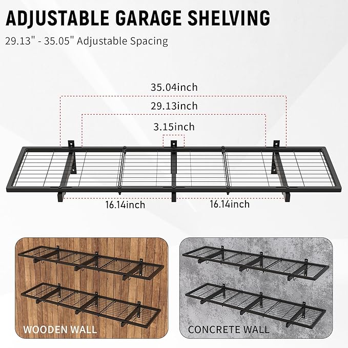 2 Pack Garage Wall Shelves, Heavy Duty Wall Shelf Organizer - Image 5
