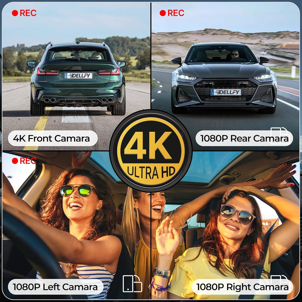 360° Dash Cam 4 Channel, 4K Front Rear and Inside Dash Camera