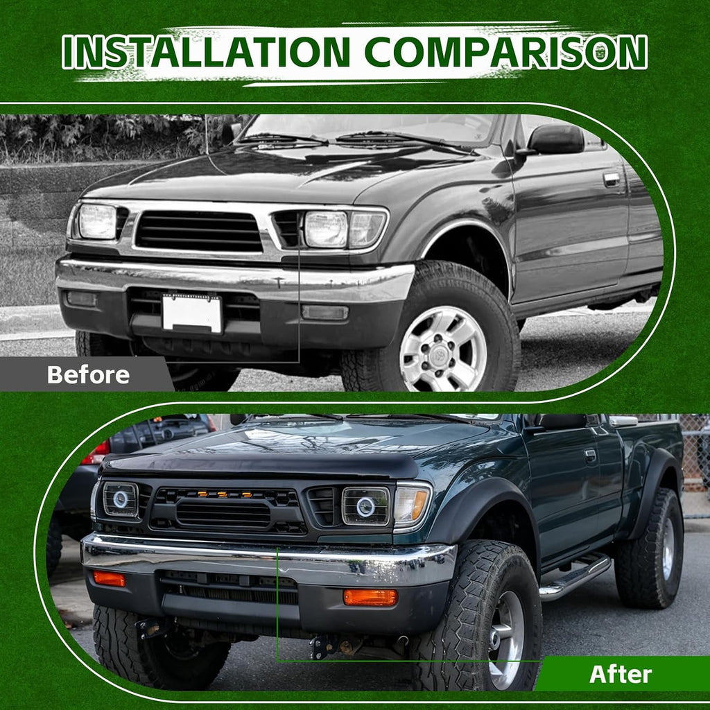 Grille Assembly Compatible with 1995-1997 Tacoma Base & DLX & SR5 Extended Cab Pickup 2-Door/Base & DLX Standard Cab Pickup 2-Door, Front Upper Grill with Lights&Letters Matte Black Molding