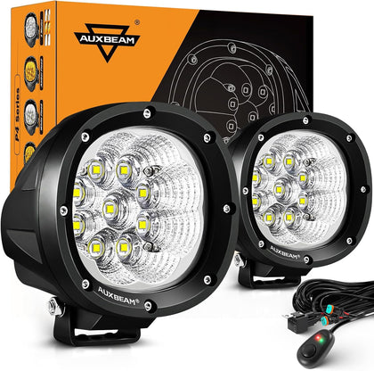 Auxbeam P4 Series Flood Beam LED Pods 4 Inch 90W Round Offroad Fog Lights (2-Pack)