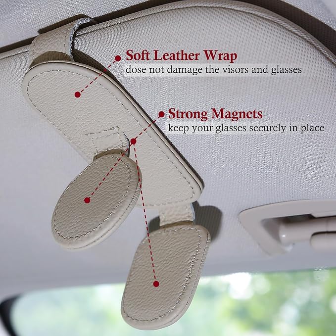 KIWEN 2 Pack Sunglasses Holder for Car Visor, Magnetic Leather Sunglass - Image 5