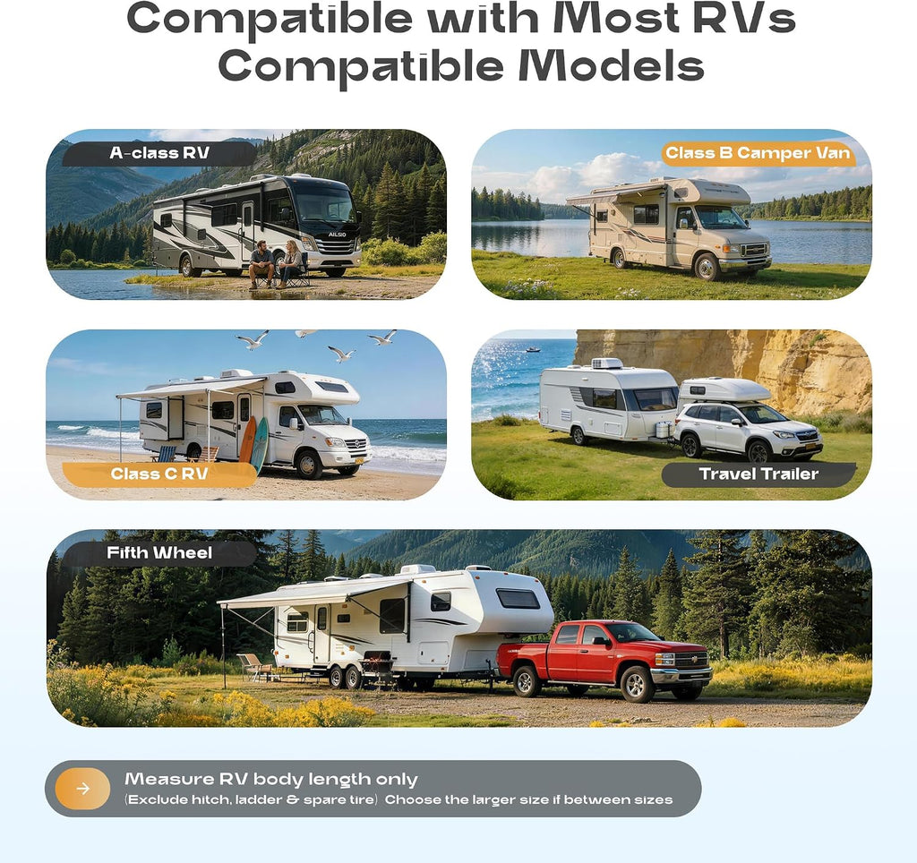 RV Roof Cover Heavy Duty Waterproof UV Resistant for Travel Trailer & Motorhome, Windproof Camper Roof Cover with Reinforced Straps, Fits 24 x 10 ft, Grey