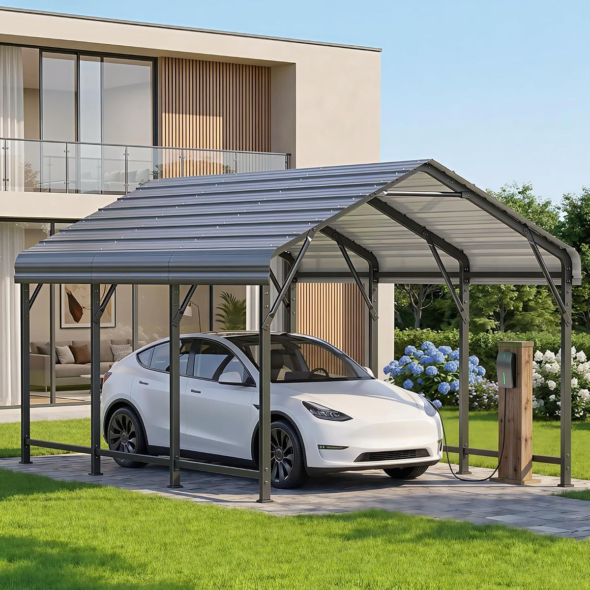 homshade 10x15ft heavy duty metal carport with 132°, main product view