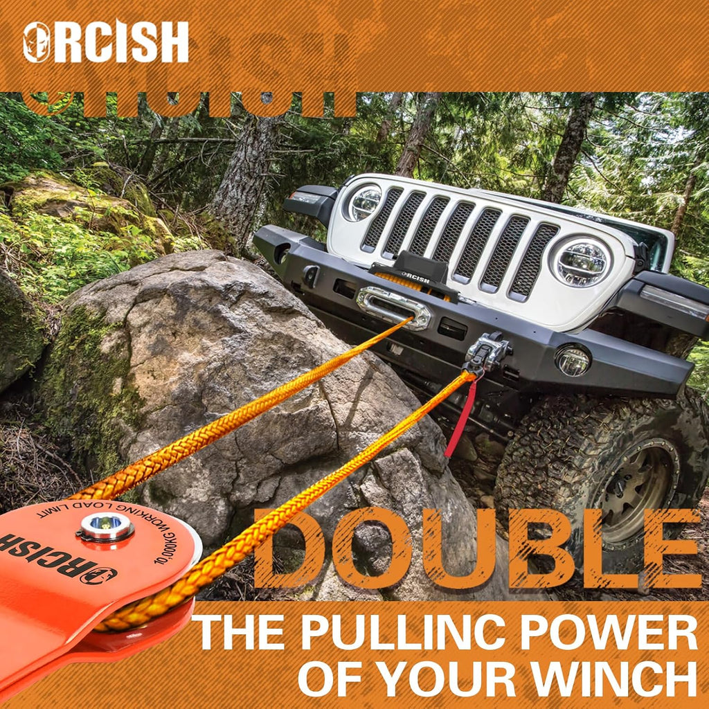 ORCISH 10 Ton Snatch Block, 22,000 LBS Capacity Block and Tackle Pulley System, Work with 0-3/4” Rope, Winch Hook Accessories, Heavy Duty Offroad Recovery Accessory for Truck, Tractor, ATV & UTV