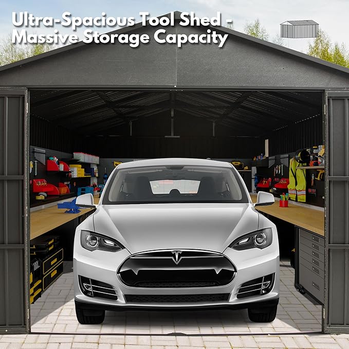 Domi 12'x15' Metal Garage Shed, Heavy Duty Outdoor Steel Carport - Image 3