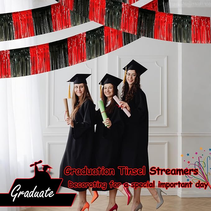 4 Pack 10 Feet Black Red Parade Floats Foil Fringe Garland Metallic Tinsel St...