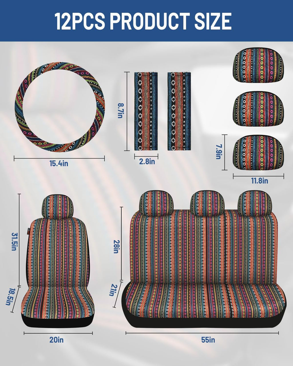 baja saddle blanket car seat covers full set showing dimensions