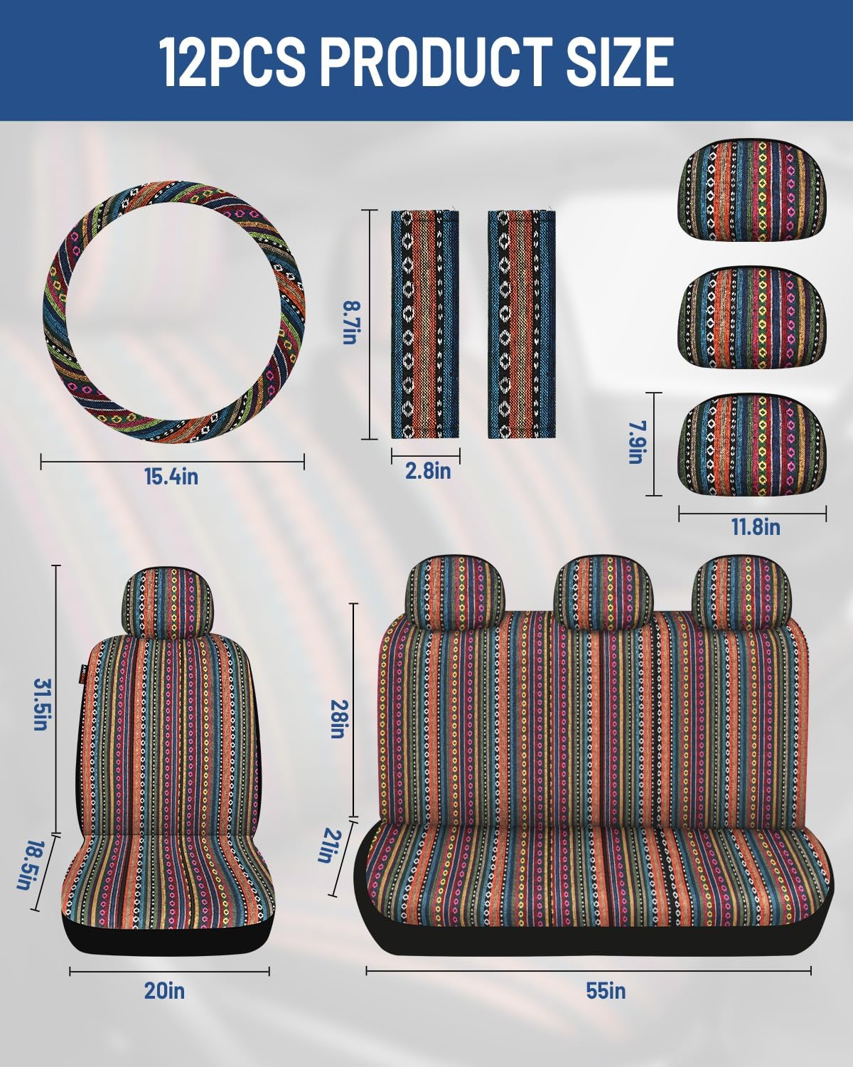 baja saddle blanket car seat covers full set showing dimensions
