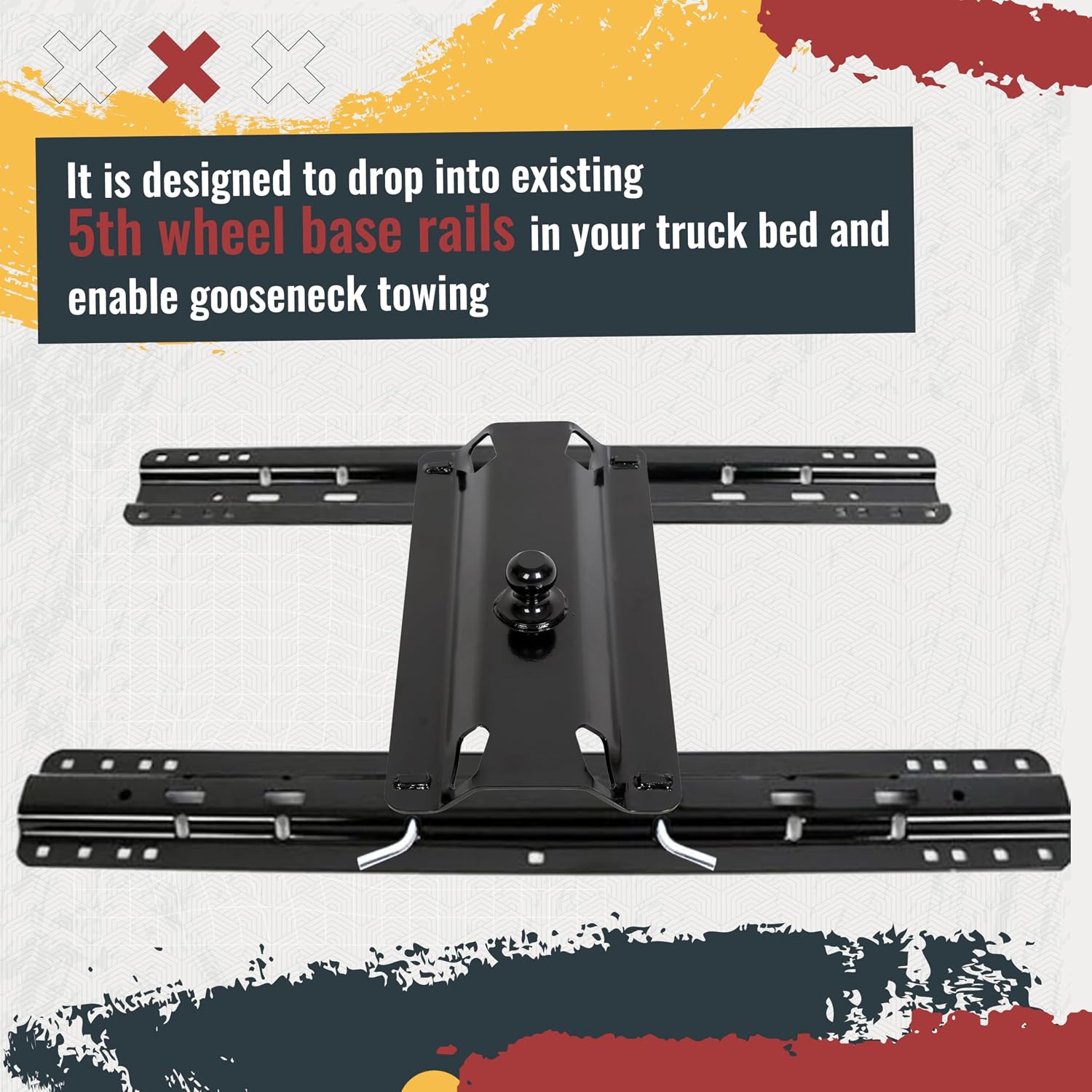 ECOTRIC Universal Fifth Wheel Gooseneck Hitch Adapter Plate for Pickup | Truck Bed Standard 5th Fifth Wheel Rails 30,000 lbs 2-5/16-Inch Ball