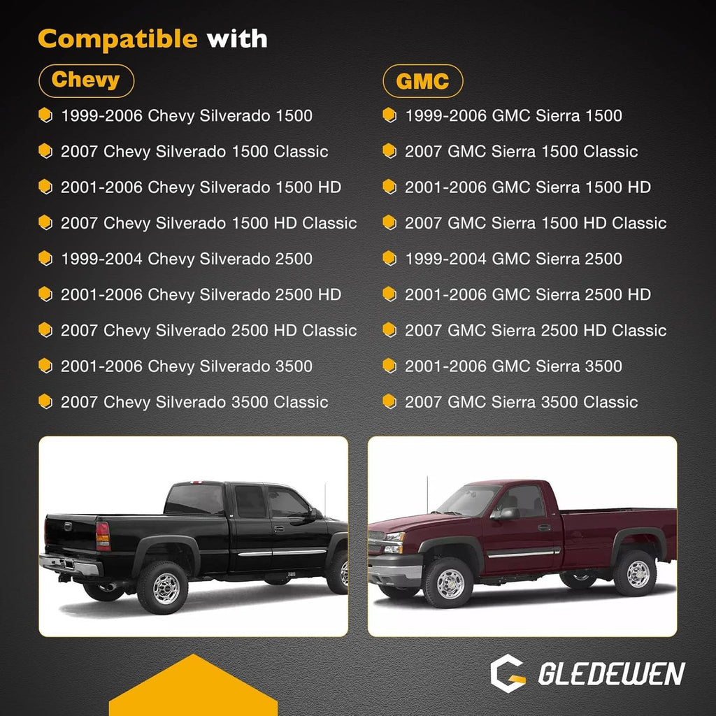 Gledewen 15997911 Upgraded Metal Tailgate Handle Latch, with Plastic Bezel Trim Rod Clips, Compatible with 1999-2007 Chevy Silverado GMC Sierra 1500 2500 3500, Replaces# 15228539 15228541 15228540
