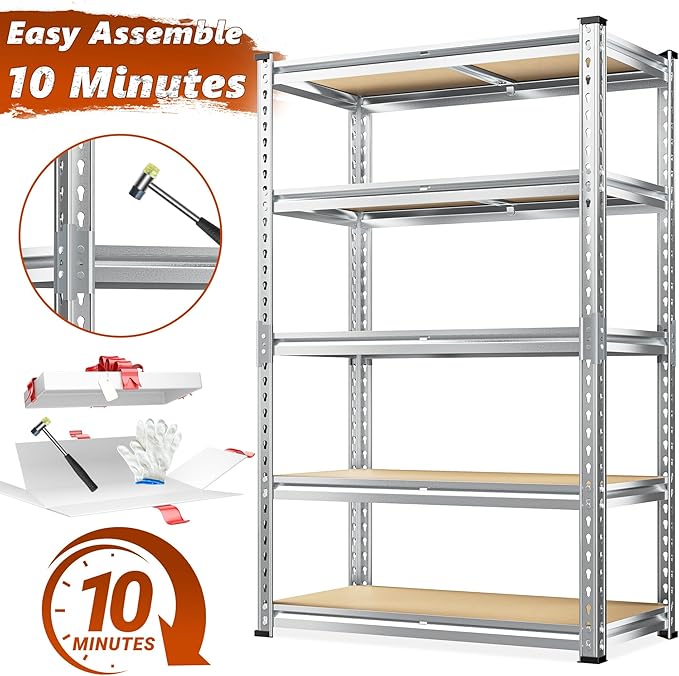REIBII Garage Shelving, 5 Tier Storage Shelves Load 2020LBS, Adjustable Garage - Image 9