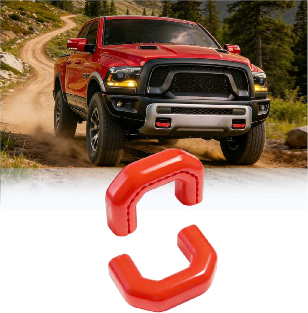 Tow Hook Covers for RAM 1500 Classic 2009-2026 Warlock Rebel, U-Shape, Thick Silicone Red