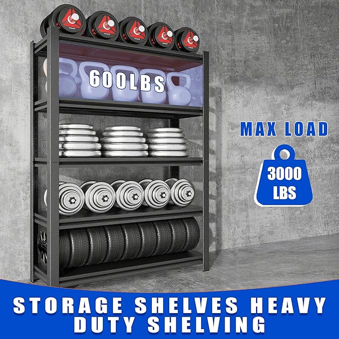 59''H Garage Shelving Heavy Duty Rack, 3000 LBS Extra Large Capacity 5 Tier - Image 7
