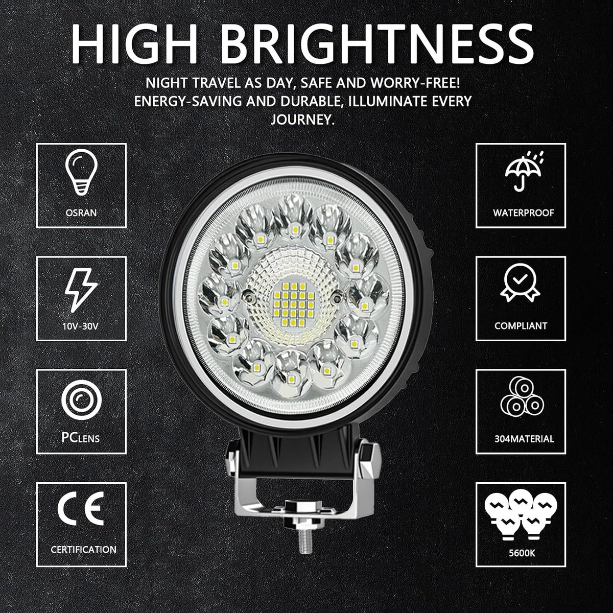 winbang led tractor work lights, 4 inch led showing dimensions